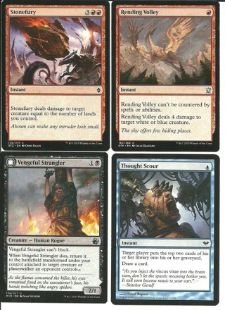 4 MTG Cards:Vengeful Strangler/Strangling Grasp Midnight Hunt 126/277 (U) Thought Scour 52/158 +++ 