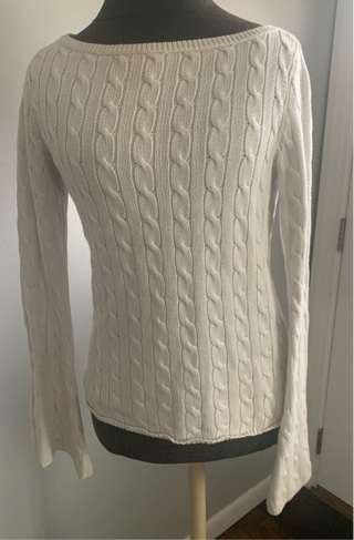 Women’s Off White Cable Knit Sweater With Bell Sleeves Size M Medium ?