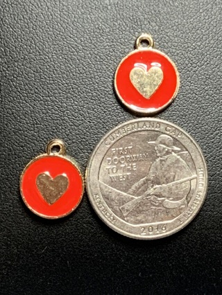 ROUND COLORED HEART CHARMS~#2~RED~SET OF 2~FREE SHIPPING!