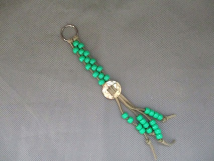 Braided green keychain handmade green beaded car accessories 