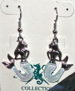 New Silver Tone Metal Aqua Glass Mermaid Earrings Hooks Womens Jewelry Beachy