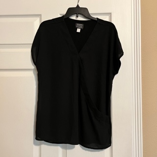 Women's Black Short Sleeve Surplice Top Blouse - Size L