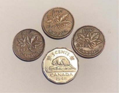 Lot of 4 King George VI Canadian Coins