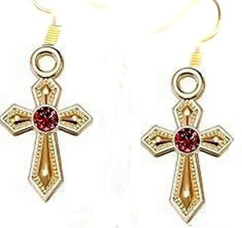 GP WINE RED RHINESTONE CROSS EARRINGS (PLEASE READ DESCRIPTION) 