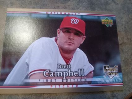 2007 UPPER DECK ROOKIE BRETT CAMPBELL WASHINGTON NATIONALS BASEBALL CARD# 50