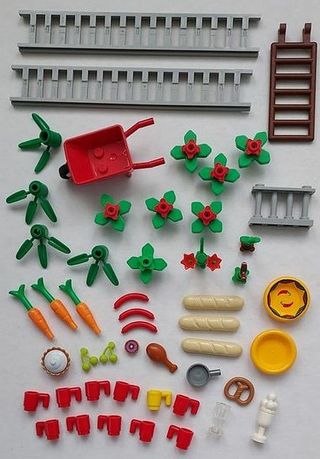 LEGO Food Items / Wheelbarrow / Ladders / Gate / Flowers