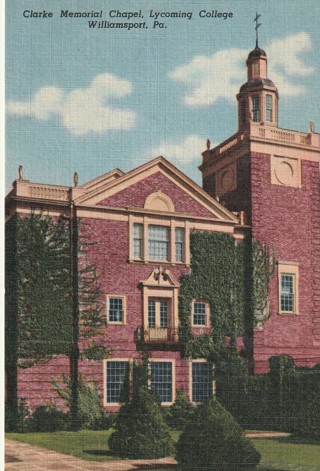 Vintage Unused Postcard: r: Linen: Clarke Memorial Chapel, Lycoming College, Williamsport, PA