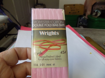 Vintage NIP Wrights pink polyester cotton double fold bias tape