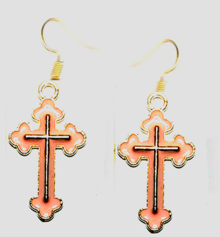 GP ENAMEL DARK PEACH  CROSS EARRINGS (PLEASE READ DESCRIPTION