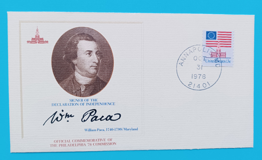 UNITED STATES - OFFICIAL COMMEMORATIVE OF THE PHILADELPHIA '76 COMMISSION - WILLIAM PACA - ENVELOPE