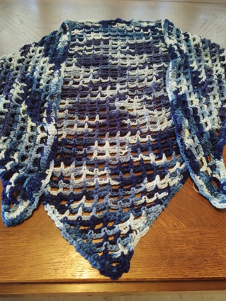 Hand Crocheted Blue Ombre Lacy Triangle Scarf Shawl