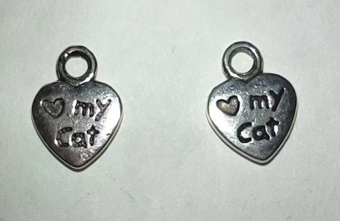 2 small I love my cat silvertone charms