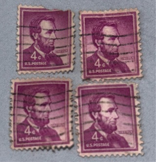 Lot of 4 1950 Lincoln 4c Stamps 