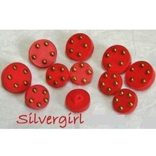  11 Red Gold Dot Round Thick Vintage Buttons 