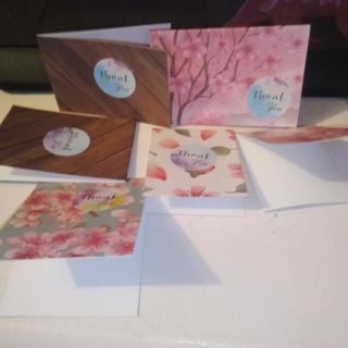 6- Small Hand Made Thank You Cards with Brown Envelopes