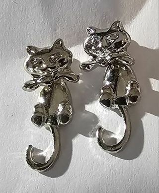 Shimmering Silver Cat Earrings