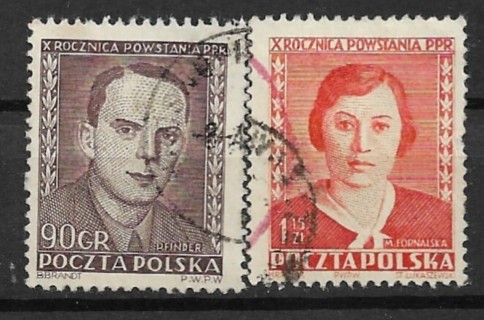 1952 Poland Sc534-5 Polish workers Party 10th Anniv. C/S of 2 used
