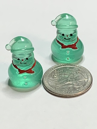 ☃SNOWMEN~#3~GREEN~SET OF 2 SNOWMEN~GLOW IN THE DARK~FREE SHIPPING☃