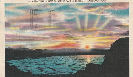 Vintage Used Postcard: 1952 Sunset on Great Salt Lake, UT