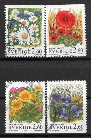 1993 Sweden Sc2013-6 Flowers complete set of 4 used