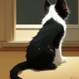 Listia Digital Collectible: Black and white Kitten / Cat waiting for family to come home