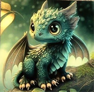 Cute green dragon baby - 3 x 4 MAGNET - GIN ONLY