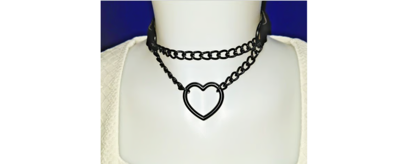 New Black Heart & Chain Gothic Choker Necklace Collar Punk