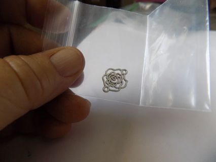 Silvertone line drawn open rose charm