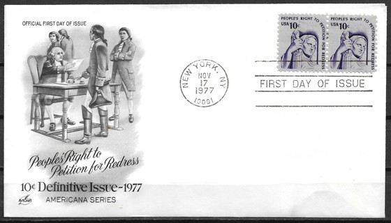 1977 Sc1592 10¢ Right to Petition pair FDC