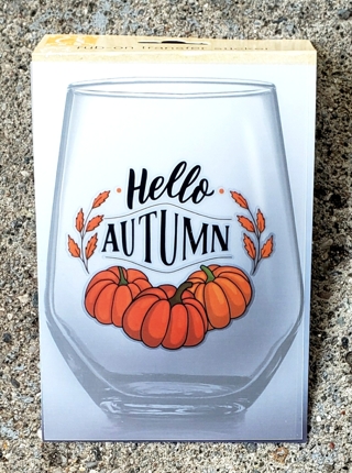 FALL DRINKING GLASS RUB ON TRANSFER STICKER HELLO AUTUMN  STYLE 1