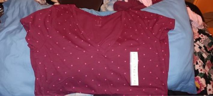 Burgundy Shirt with Pink Polka Dots