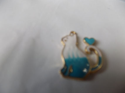 Blue and white enamel cat charm with butterfly/heart on tail