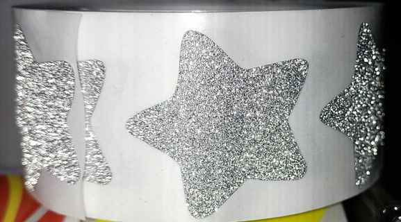 ⭐NEW⭐(4) 1" SILVER GLITTER STAR stickers BNWOT.