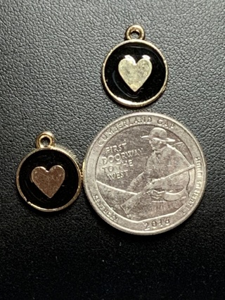 ROUND COLORED HEART CHARMS~#21~BLACK~SET OF 2~FREE SHIPPING!