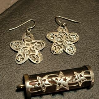 Star silver filigree earrings and pendant set