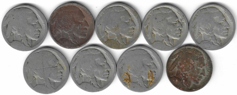 Buffalo Indian Head Nickels Lot of 9 No Date