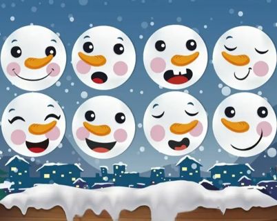 ⭐NEW✨⛄(8) 1.5" SNOWMAN FACE STICKERS!!
