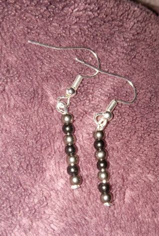 Gun metal pearl beaded hook earrings nip