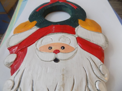 9 inch tall carved wood Santa face door knob decoration