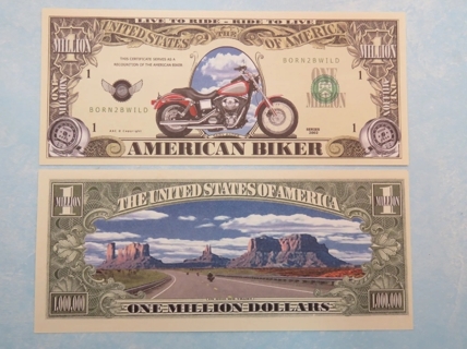 1 american biker 1 million dollar bill novelty play funny fake money W/Sleeve