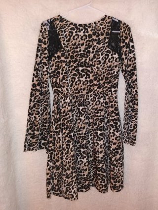 Xhiliration Cheetah Print Dress with Black Lace Panels / Ladies Size Small