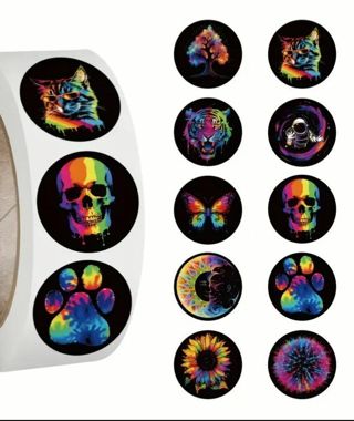 ↗️⭕(10) 1" COLORFUL STICKERS!! SKULL, CAT FACE, BUTTERFLY⭕