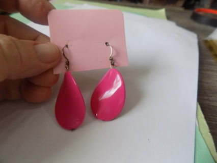 French Hook earrings hot  pink twisted tear drop shape 2 inch