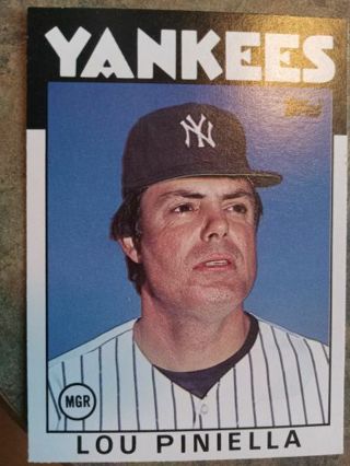 1986 TOPPS LOU PINIELLA NEW YORK YANKEES BASEBALL CARD# 86T