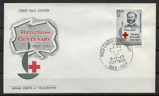 1963 India Sc373 Red Cross Centenary FDC