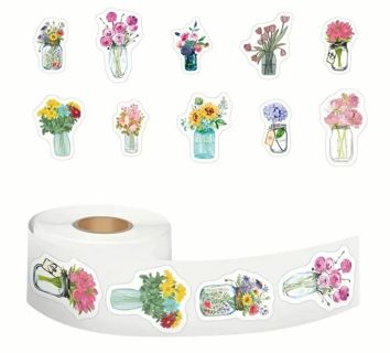 ➡️⭕(10) 1" FLOWERS IN VASES STICKERS!! (SET 2 of 3)⭕
