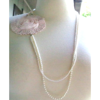 New Double Strand Layered Faux Pearl Necklace With Large Side Light Pink Rosette