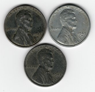 1943-PDS STEEL LINCOLN CENT SET OF 3