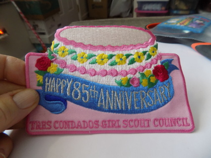 Girl Scout embrodery patch Happy 85th Anniversary TRES CONDADOS GXC 5 inch wide 3 1/2 tall # 1