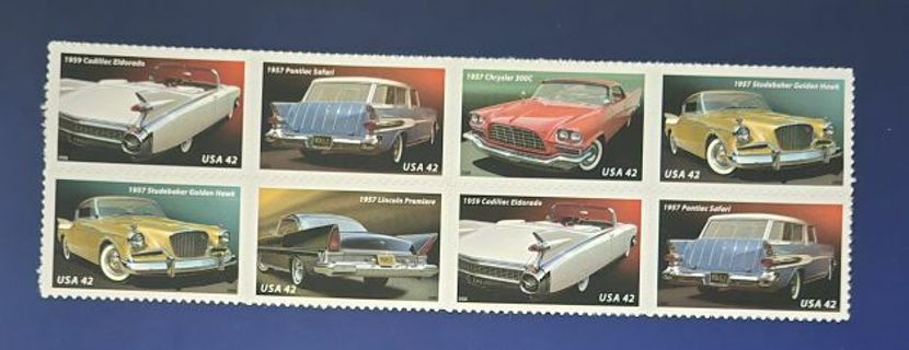 One Strip 8 Mint .42 Vintage Car US Postage StampsOne Strip 8 Mint .42 Vintage Car US Postage Stamps